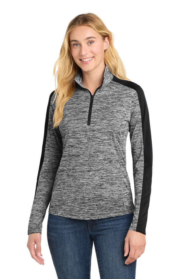 Sport-Tek ®  Women's PosiCharge ®  Electric Heather Colorblock 1/4-Zip Pullover. LST397