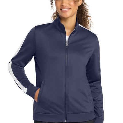 Sport-Tek  ®  Ladies Tricot Sleeve Stripe Track Jacket. LST94