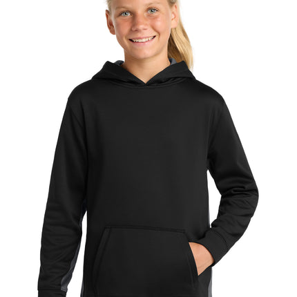Sport-Tek ®  Youth Sport-Wick ®  Fleece Colorblock Hooded Pullover.  YST235