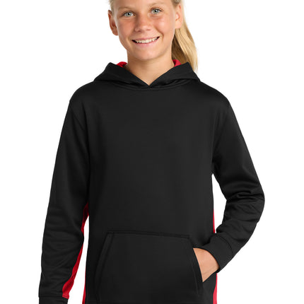 Sport-Tek ®  Youth Sport-Wick ®  Fleece Colorblock Hooded Pullover.  YST235
