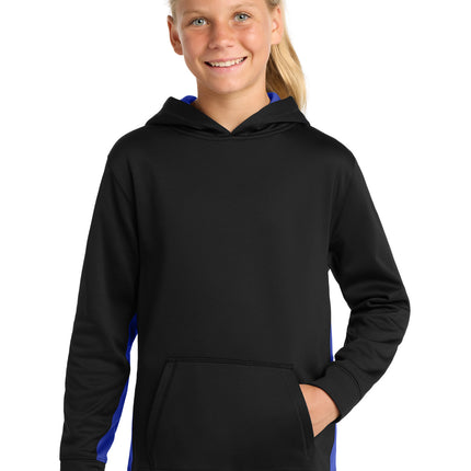 Sport-Tek ®  Youth Sport-Wick ®  Fleece Colorblock Hooded Pullover.  YST235