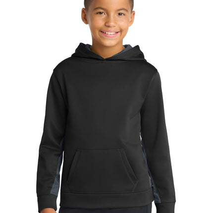 Sport-Tek ®  Youth Sport-Wick ®  CamoHex Fleece Colorblock Hooded Pullover.  YST239