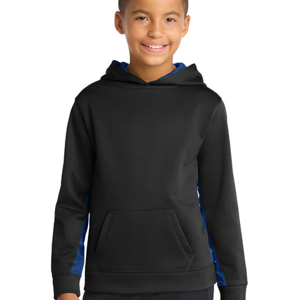 Sport-Tek ®  Youth Sport-Wick ®  CamoHex Fleece Colorblock Hooded Pullover.  YST239