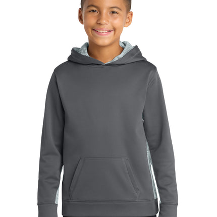Sport-Tek ®  Youth Sport-Wick ®  CamoHex Fleece Colorblock Hooded Pullover.  YST239